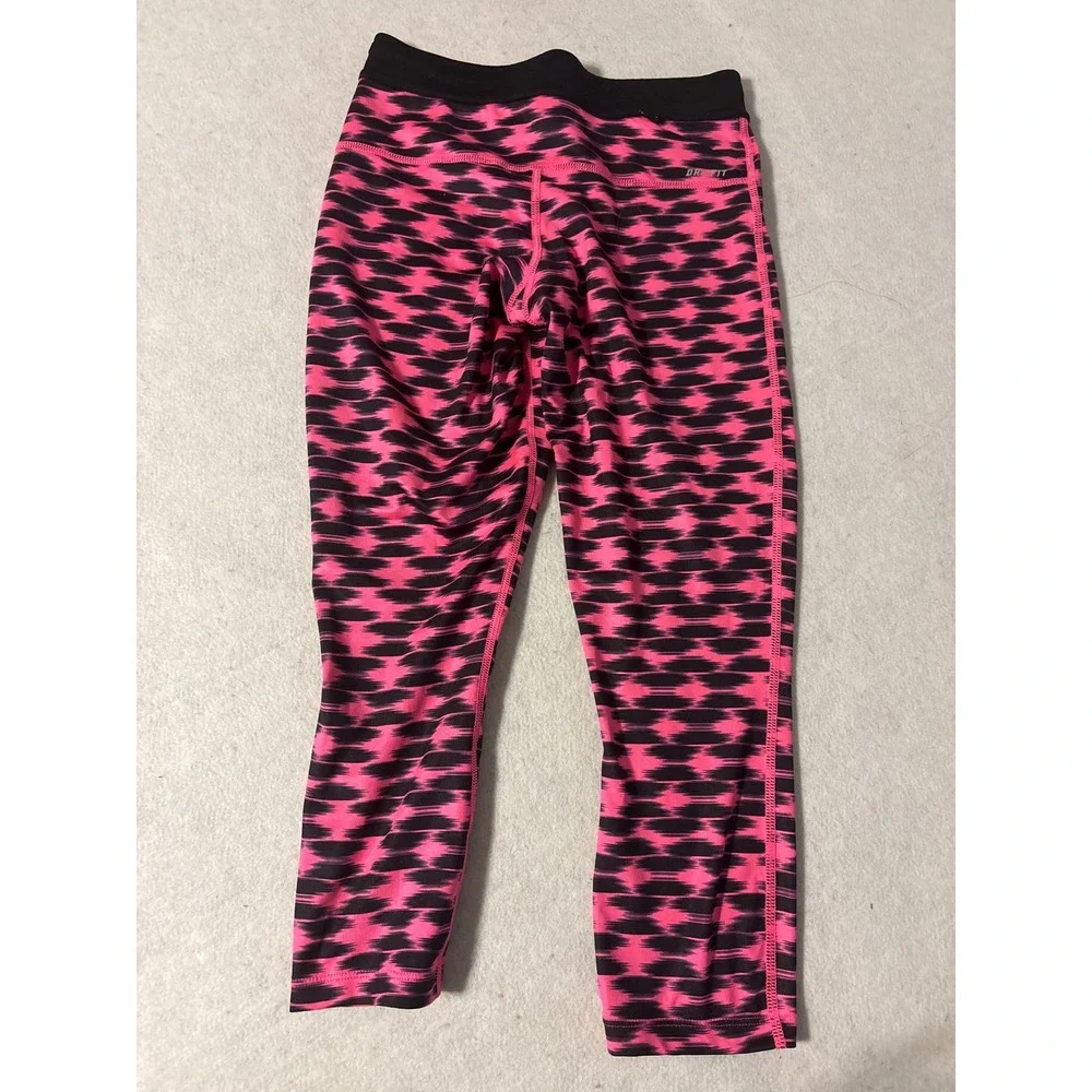 Nike Dri-Fit Pro Running Cropped Leggings Pink Black Ikat Pattern XS‎